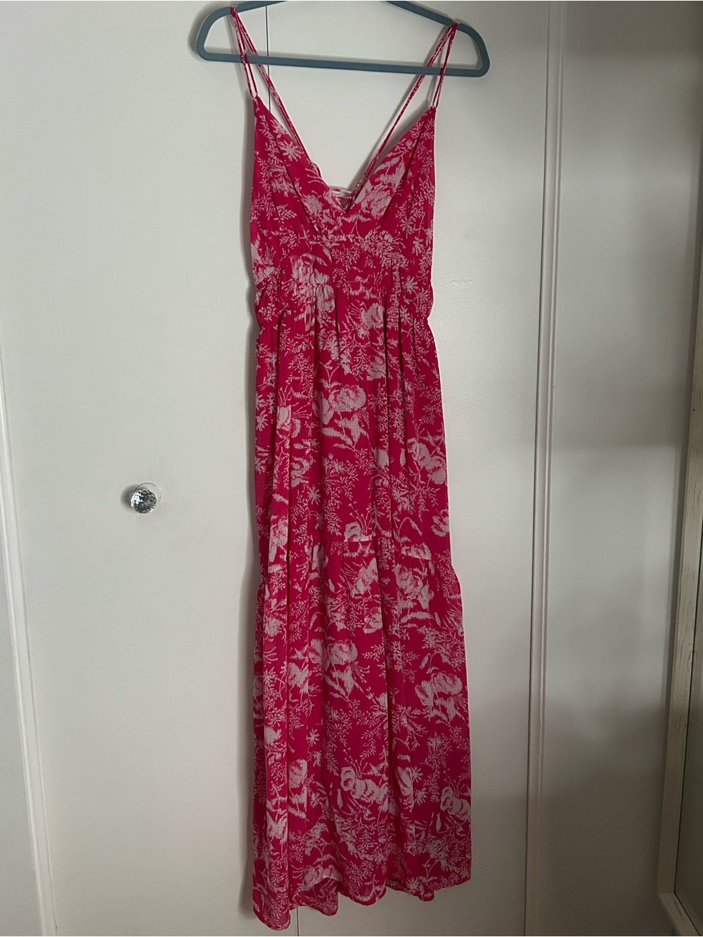 Pink Floral Maxi Dress with Spaghetti Straps